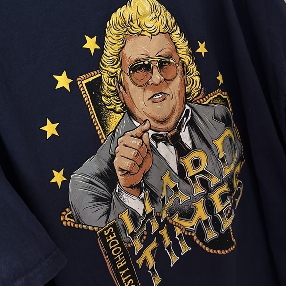 Mens Wrestler DUSTY RHODES "Hard Times" Graphic Short Sleeve T-Shirt, Blue, 4XL - Picture 2 of 4